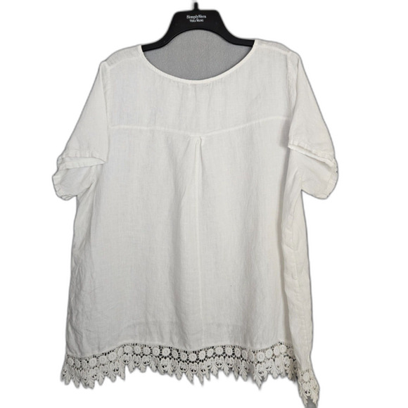 Terzo Millennio Italian Linen 1X Tunic Top Cotton Lace Crisp White Beach Boho - Picture 4 of 8